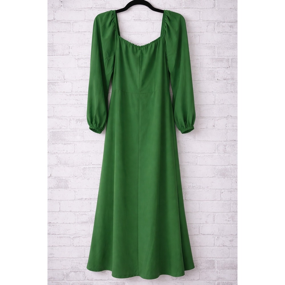 Curvzy‎ Green Sweetheart Neck Tie Front Long Sleeve Midi Dress Plus Size 2XL NEW - Picture 2 of 4